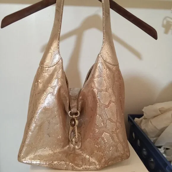 Dooney & Bourke Gold/Silvertone Snakeprint Leather Hobo Bag - Picture 9 of 14